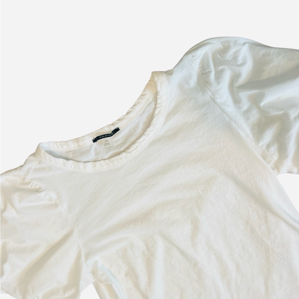 Tahari White Short Sleeve Puff-Sleeve Tee - Picture 2 of 3